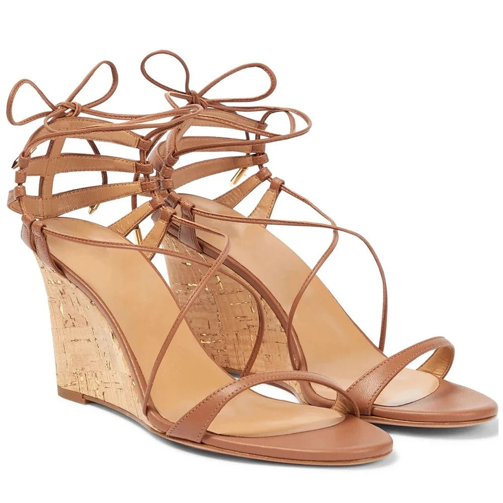 Peep Toe High Heels Sandals Strappy Lace Up