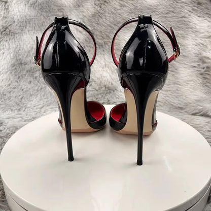 Round Toe High heels Sandals Patent Leather Ankle Strap