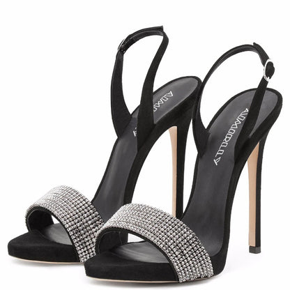 Sandals Open Toe High Heels Stilettos Slingback Crystal Strap