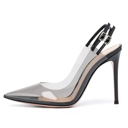 PVC Pumps Pointed Toe High Heels Buckle Strap Slingback