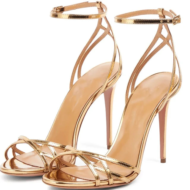 Sandals Peep Toe High Heels Cross Straps Slingback Buckle Strap