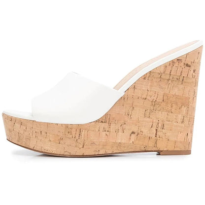 Cork Wedge Sandals Stylish High Heels Platform Mules Slip On