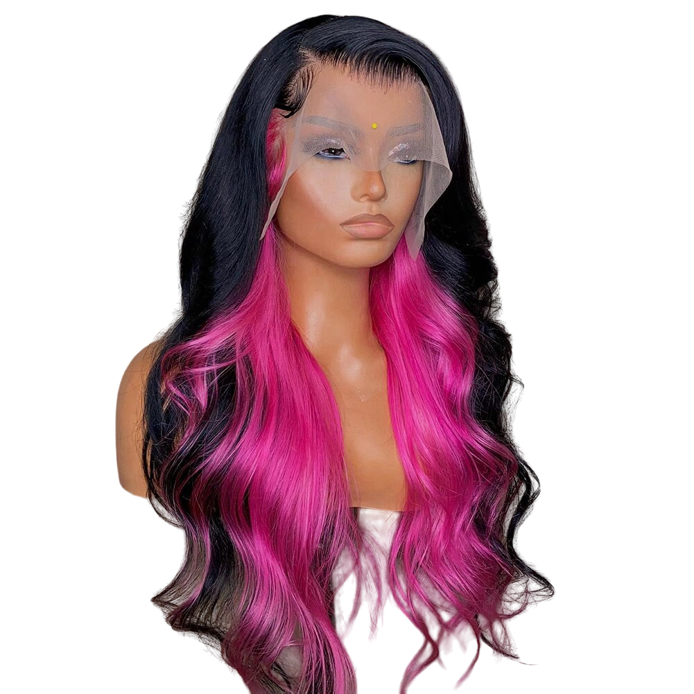 Black and Fuchsia Wavy Lace Front Wig