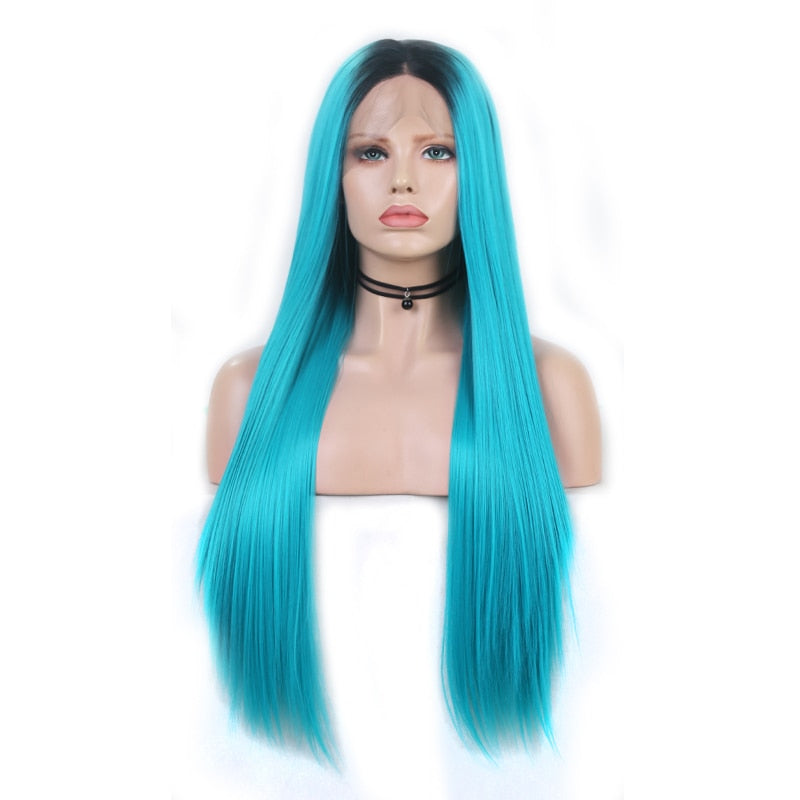 Ombre Blue Straight Synthetic Lace Front Wig