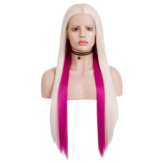 Blonde and Fuchsia Straight Synthetic Lace Front Wig