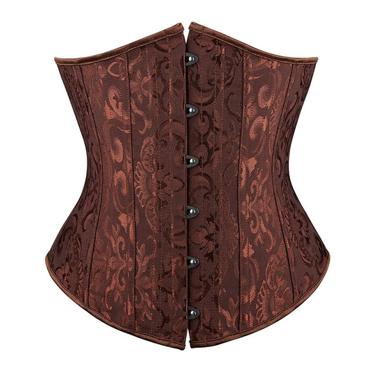 Brown Floral Steel Boned Underbust Corset