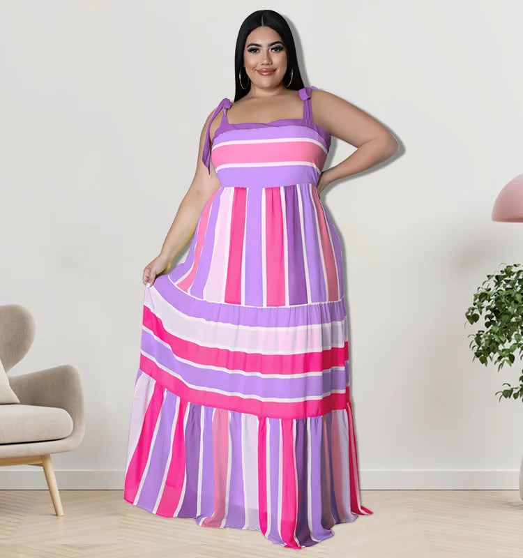 Plus Size Striped Colorful Loose Sling Dress