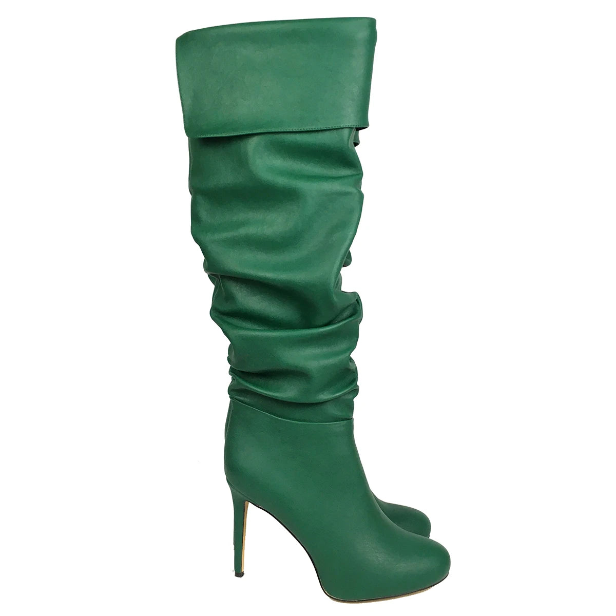 Wrinkled Over the Knee Round Toe High Heel Boots