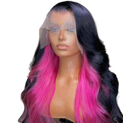 Black and Fuchsia Wavy Lace Front Wig