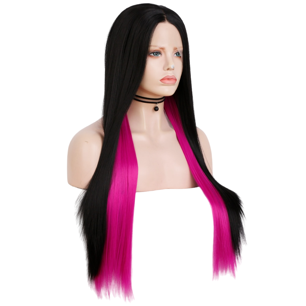 Black and Fuchsia Straight Synthetic Lace Front Wig