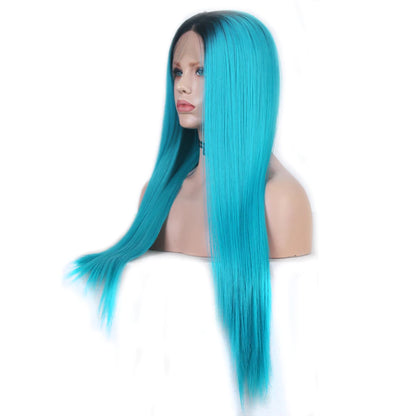 Ombre Blue Straight Synthetic Lace Front Wig