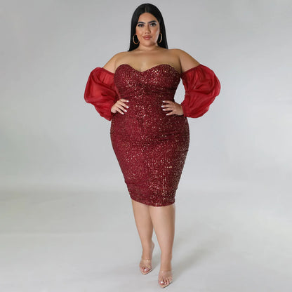 Plus Size Sexy Strapless Sequined Dress