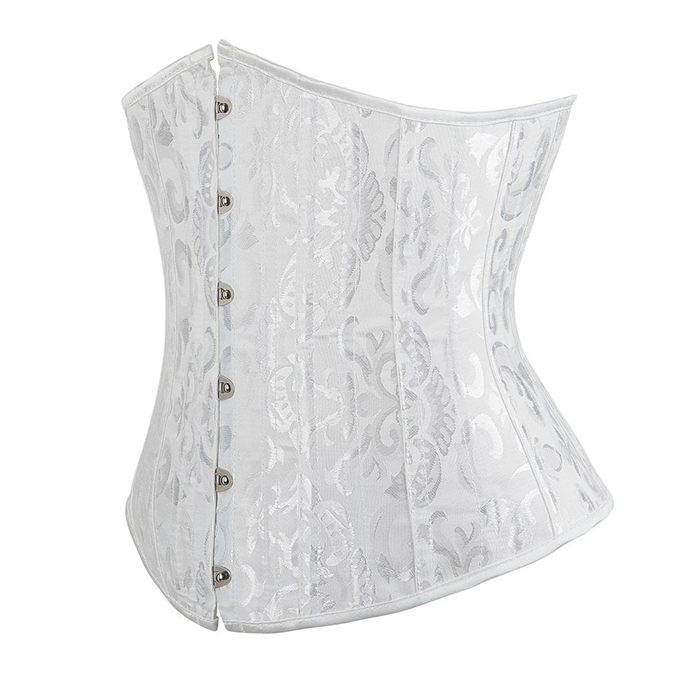 White Floral Steel Boned Underbust Corset