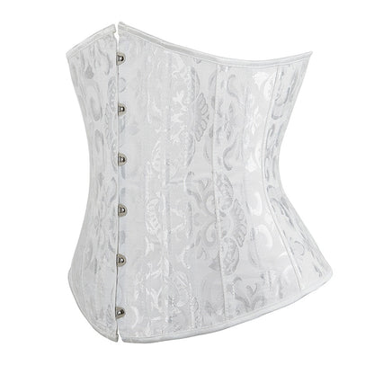 White Floral Steel Boned Underbust Corset