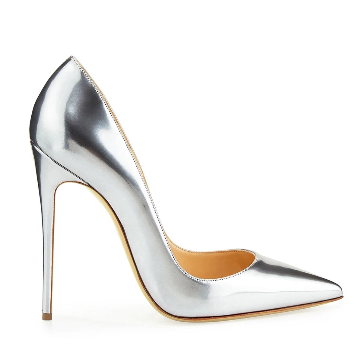 Metallic Mirror Pointed Toe High Heels Pumps