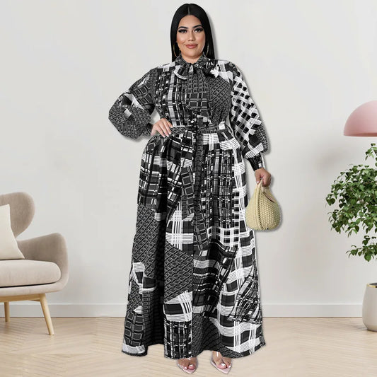 Plus Size Bohemian Loose Long-sleeved Long Dress