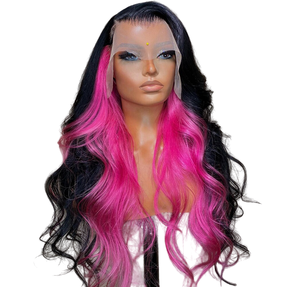 Black and Fuchsia Wavy Lace Front Wig