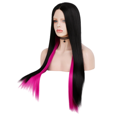 Black and Fuchsia Straight Synthetic Lace Front Wig