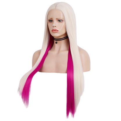 Blonde and Fuchsia Straight Synthetic Lace Front Wig