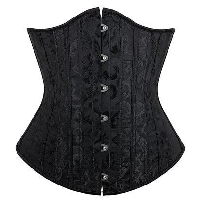 Black Floral Steel Boned Underbust Corset