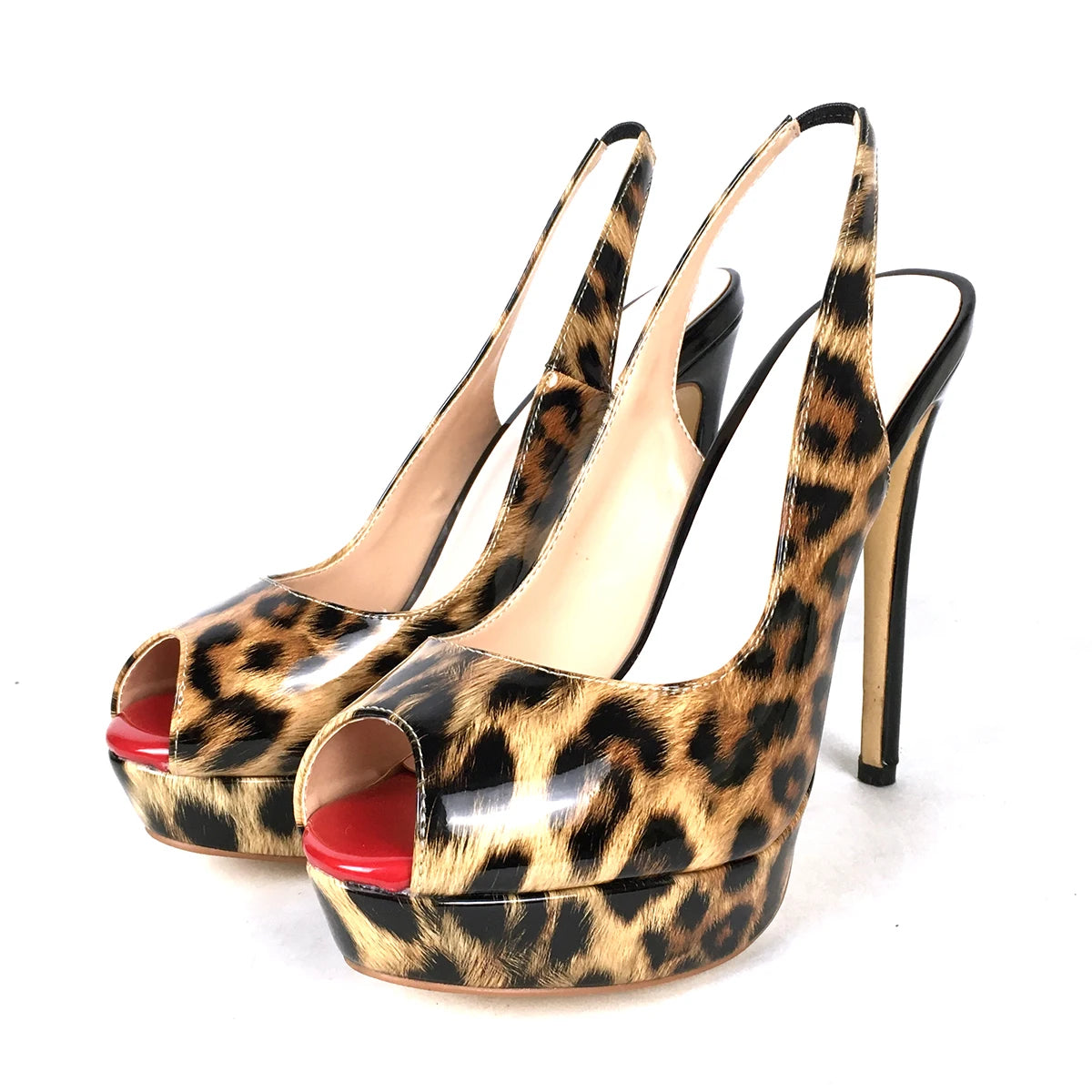 Peep Toe High Heels Platform Leopard Print Pumps