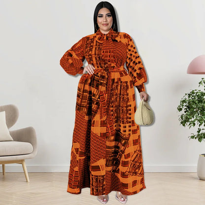 Plus Size Bohemian Loose Long-sleeved Long Dress