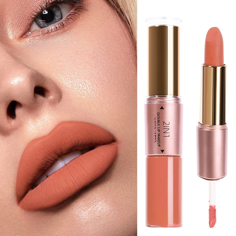 2-in-1 Matte Moisturizing Non Fading Lipstick and Lipgloss