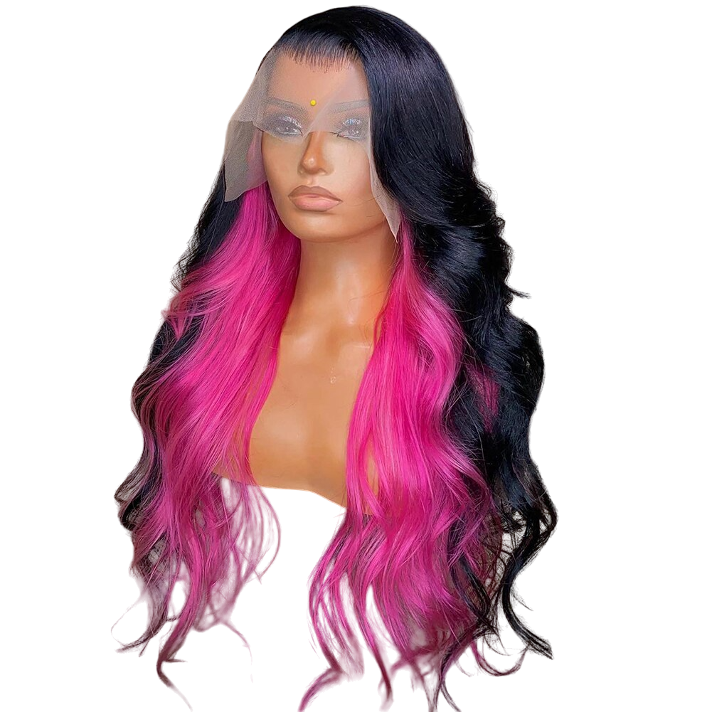 Black and Fuchsia Wavy Lace Front Wig