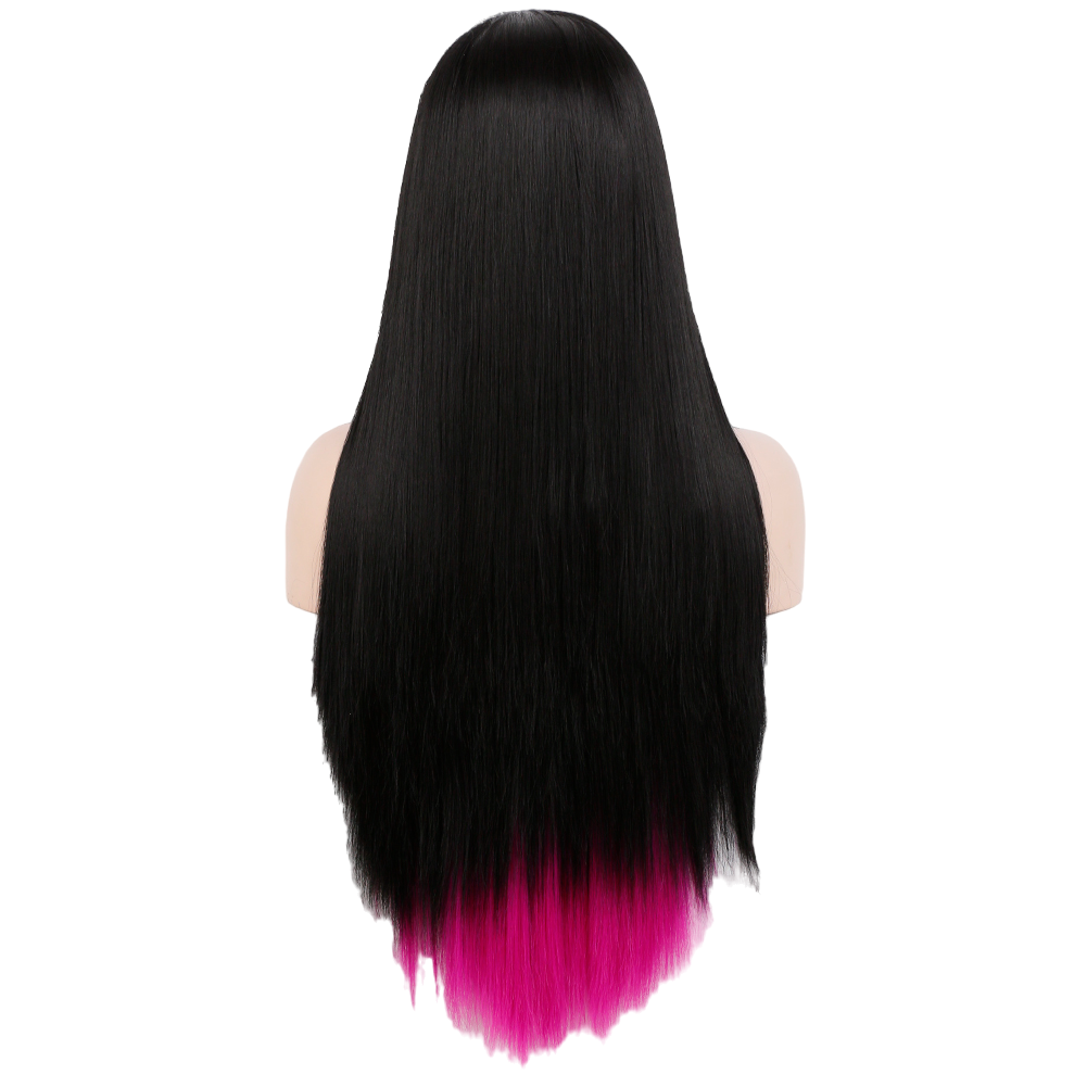 Black and Fuchsia Straight Synthetic Lace Front Wig