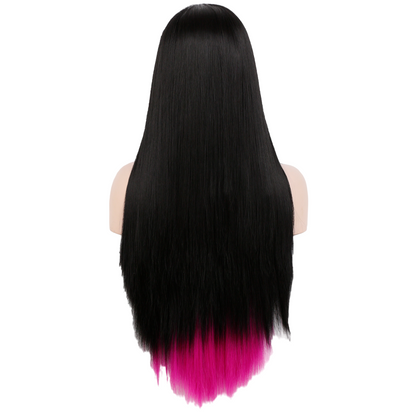 Black and Fuchsia Straight Synthetic Lace Front Wig