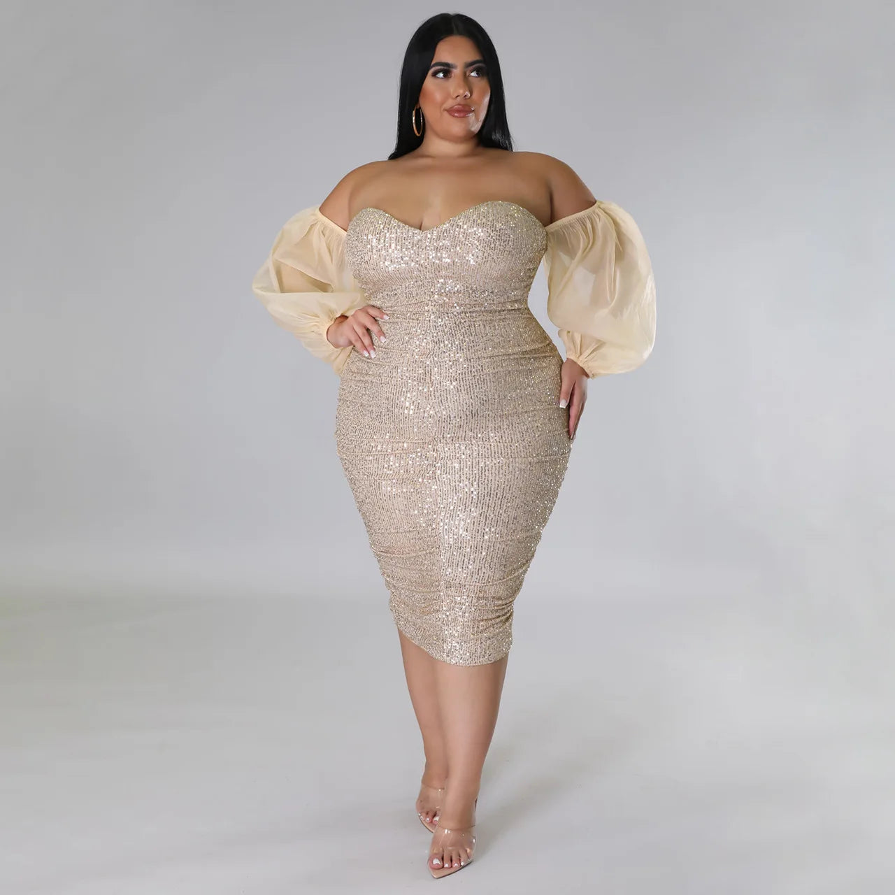 Plus Size Sexy Strapless Sequined Dress