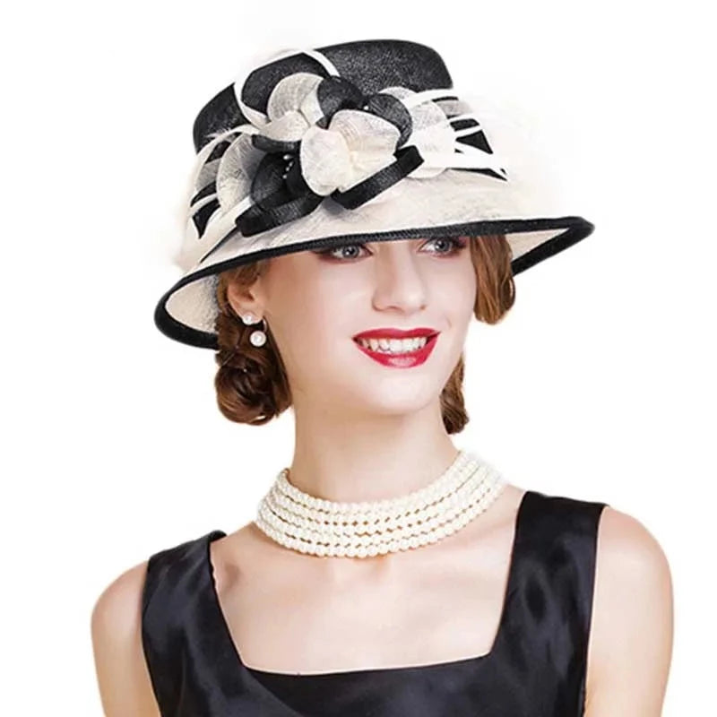 Elegant Short Brim Hat with Floral Decoration