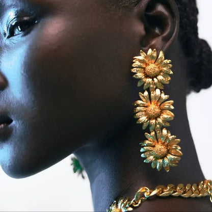 Metal Sunflower Drop Earrings