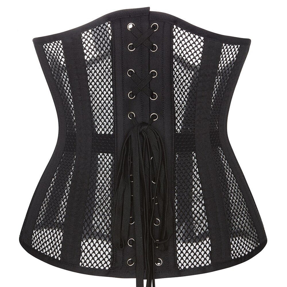 Black Mesh Steel Boned Underbust Corset