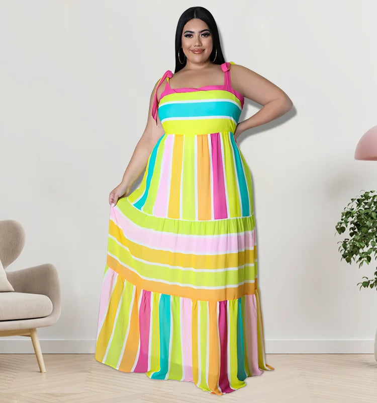 Plus Size Striped Colorful Loose Sling Dress