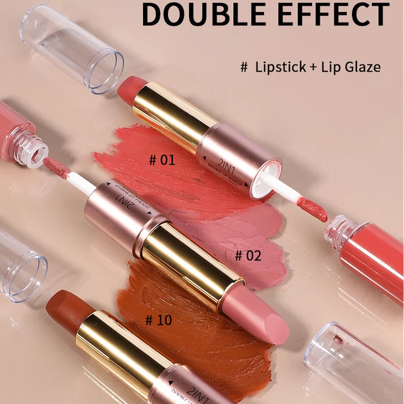 2-in-1 Matte Moisturizing Non Fading Lipstick and Lipgloss