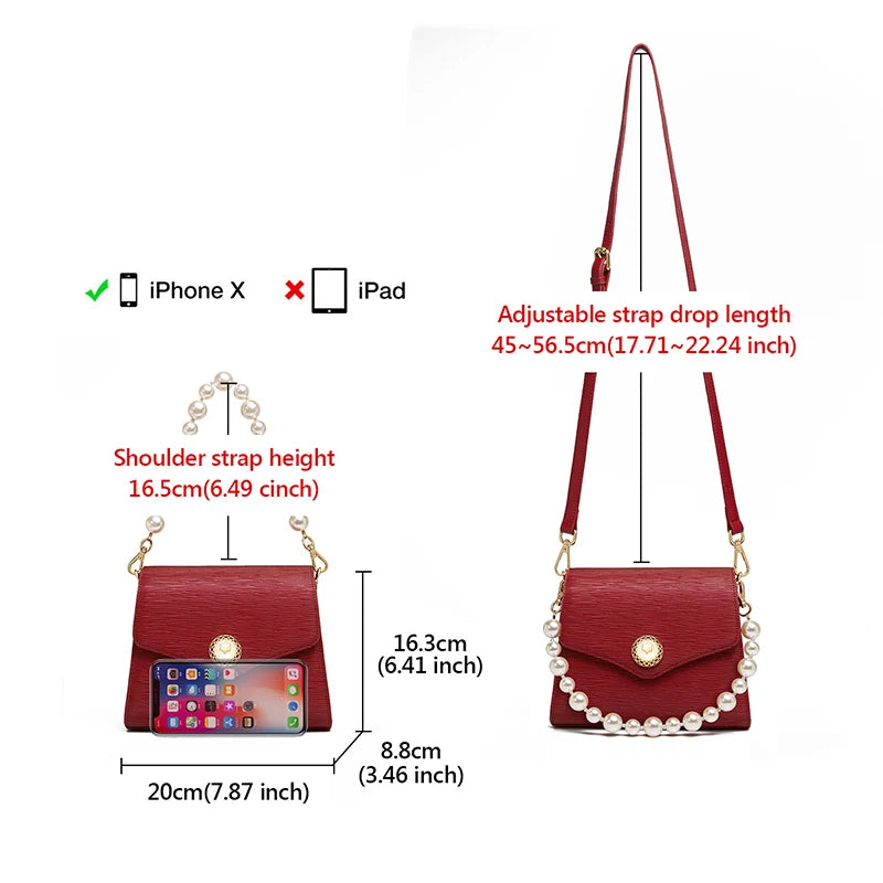 Pearled Holder Split Leather Underarm Handbag