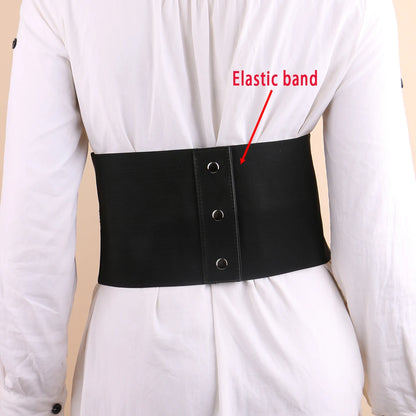 Black Patchwork Elastic Wide Belt