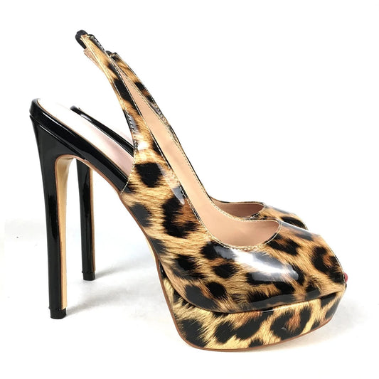 Peep Toe High Heels Platform Leopard Print Pumps