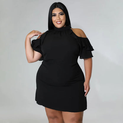 Plus Size Ruffled Irregular Off-the-shoulder Mini-skirt Dress