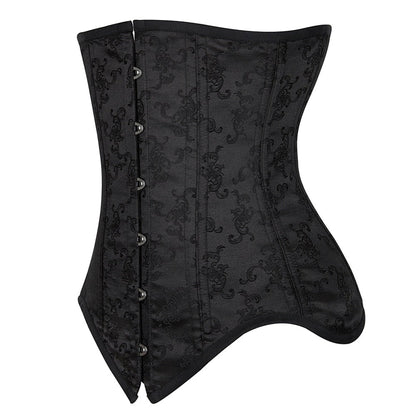 Black Floral Steel Boned Underbust Corset