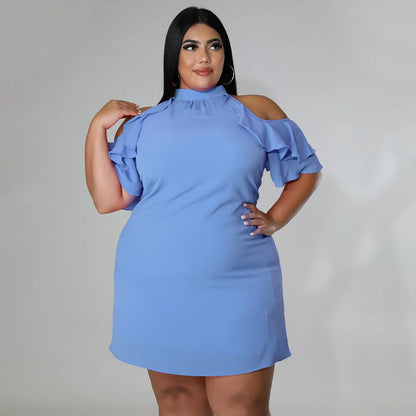 Plus Size Ruffled Irregular Off-the-shoulder Mini-skirt Dress