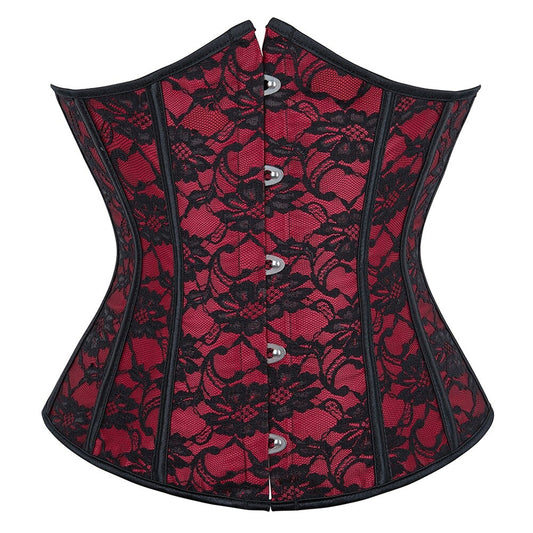 Black and Red Floral Embroidered Underbust Corset