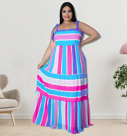 Plus Size Striped Colorful Loose Sling Dress