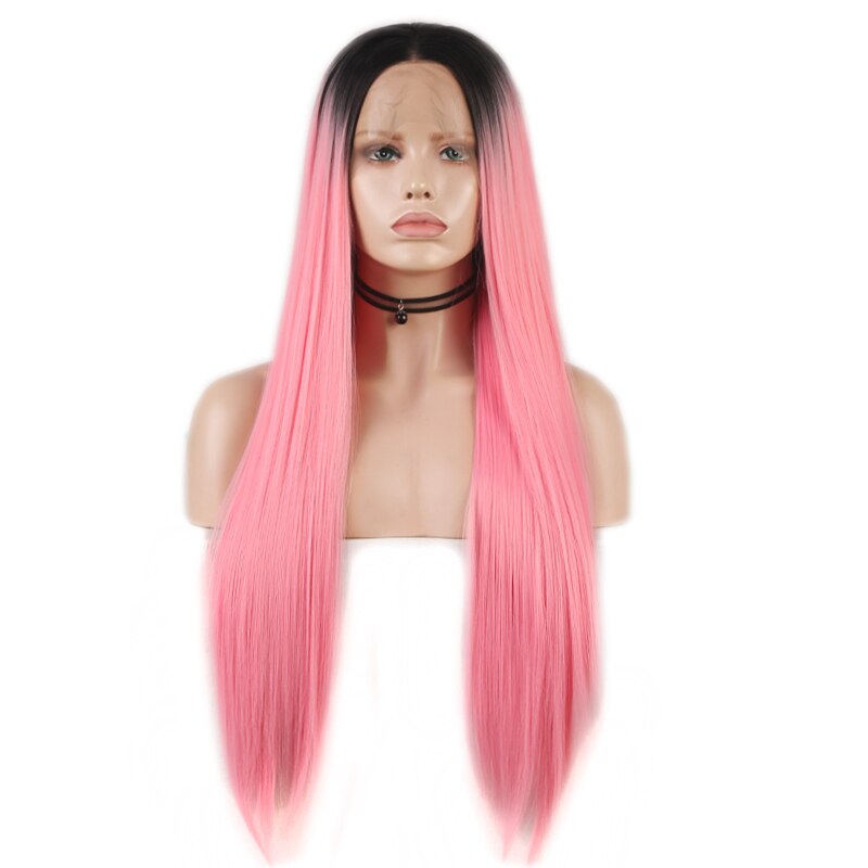 Ombre Pink Straight Synthetic Lace Front Wig