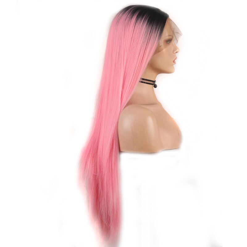 Ombre Pink Straight Synthetic Lace Front Wig