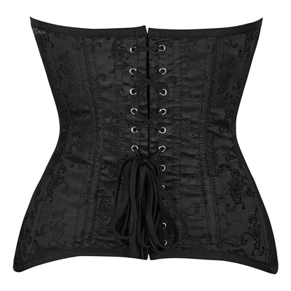 Black Floral Steel Boned Underbust Corset