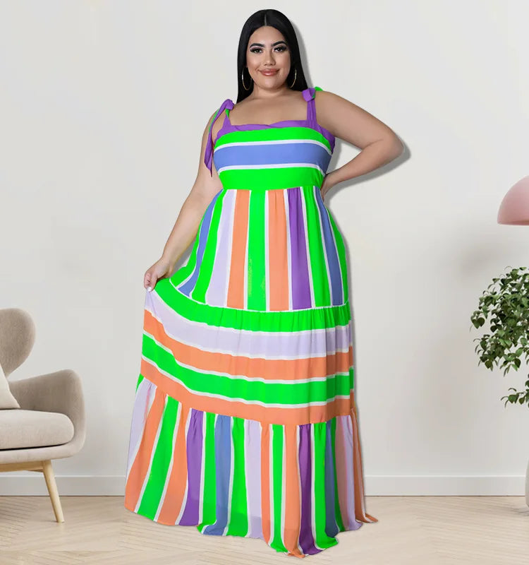 Plus Size Striped Colorful Loose Sling Dress