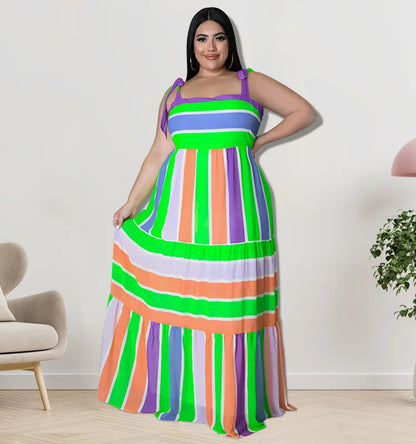 Plus Size Striped Colorful Loose Sling Dress