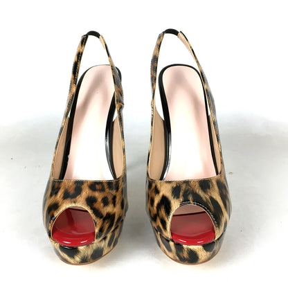 Peep Toe High Heels Platform Leopard Print Pumps